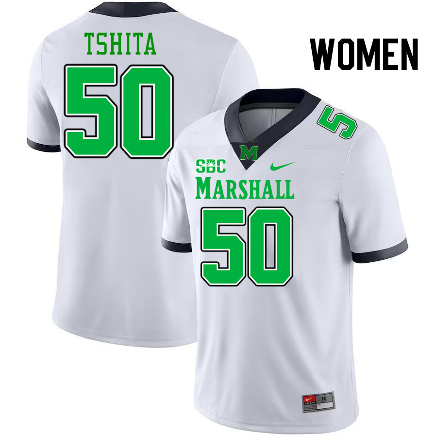 Women #50 Beni Tshita Marshall Thundering Herd SBC Conference College Football Jerseys Stitched-Whit